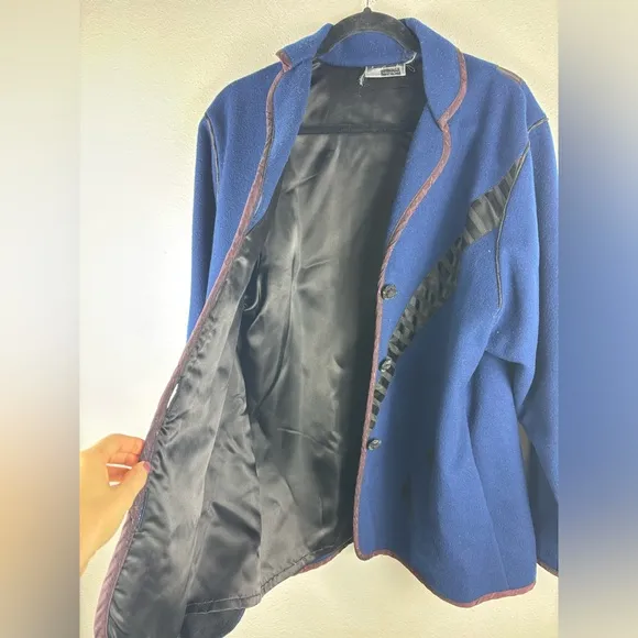 Lynn‎ Murray Vintage 100% Wool Women's Large Blue Black Coat Geometric Artsy