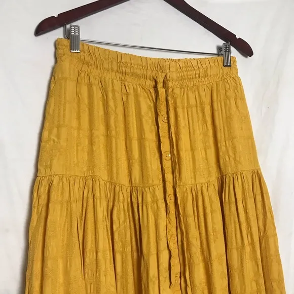 Maeve Anthropologie Yellow Carnacion Textured Viscose Tiered Maxi Skirt Sz M