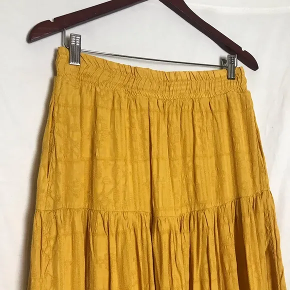 Maeve Anthropologie Yellow Carnacion Textured Viscose Tiered Maxi Skirt Sz M