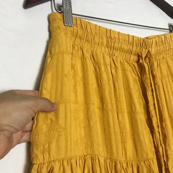 Maeve Anthropologie Yellow Carnacion Textured Viscose Tiered Maxi Skirt Sz M