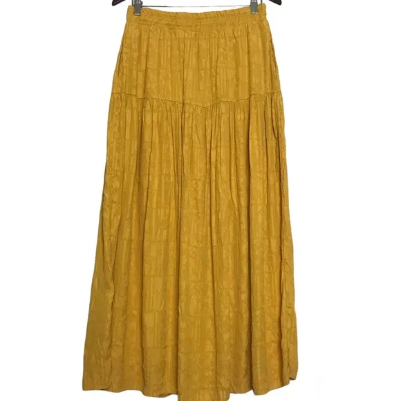 Maeve Anthropologie Yellow Carnacion Textured Viscose Tiered Maxi Skirt Sz M