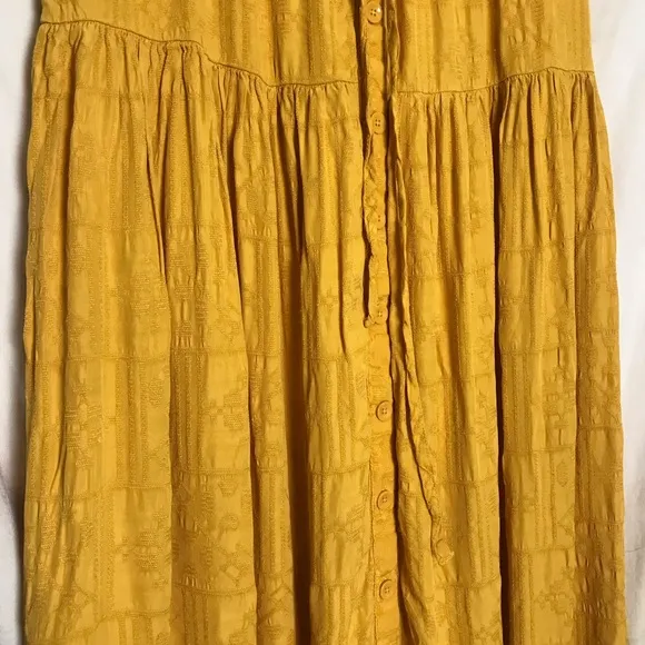 Maeve Anthropologie Yellow Carnacion Textured Viscose Tiered Maxi Skirt Sz M
