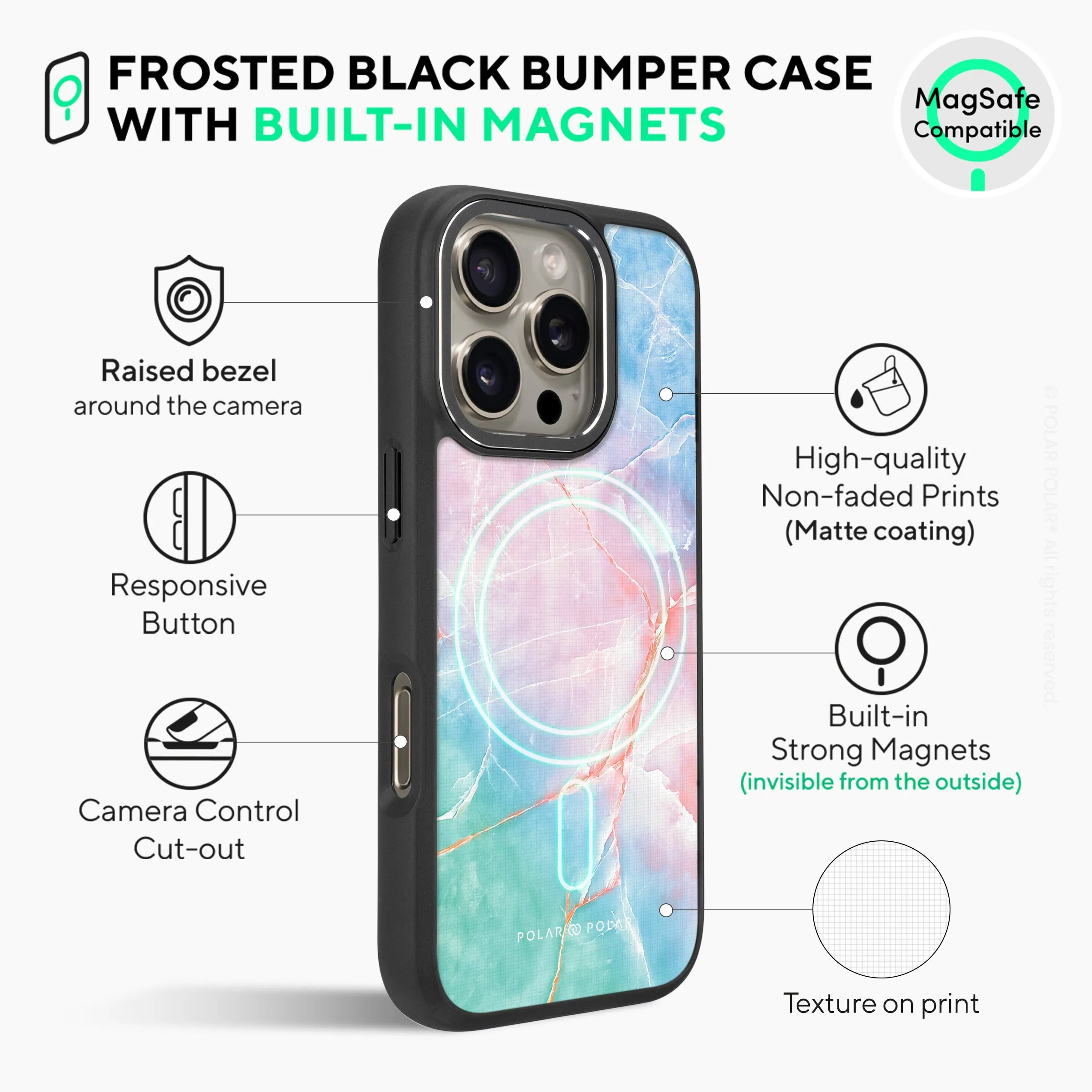 Magic Heaven - iPhone 16 Pro Max Frosted Black Bumper MagSafe Case