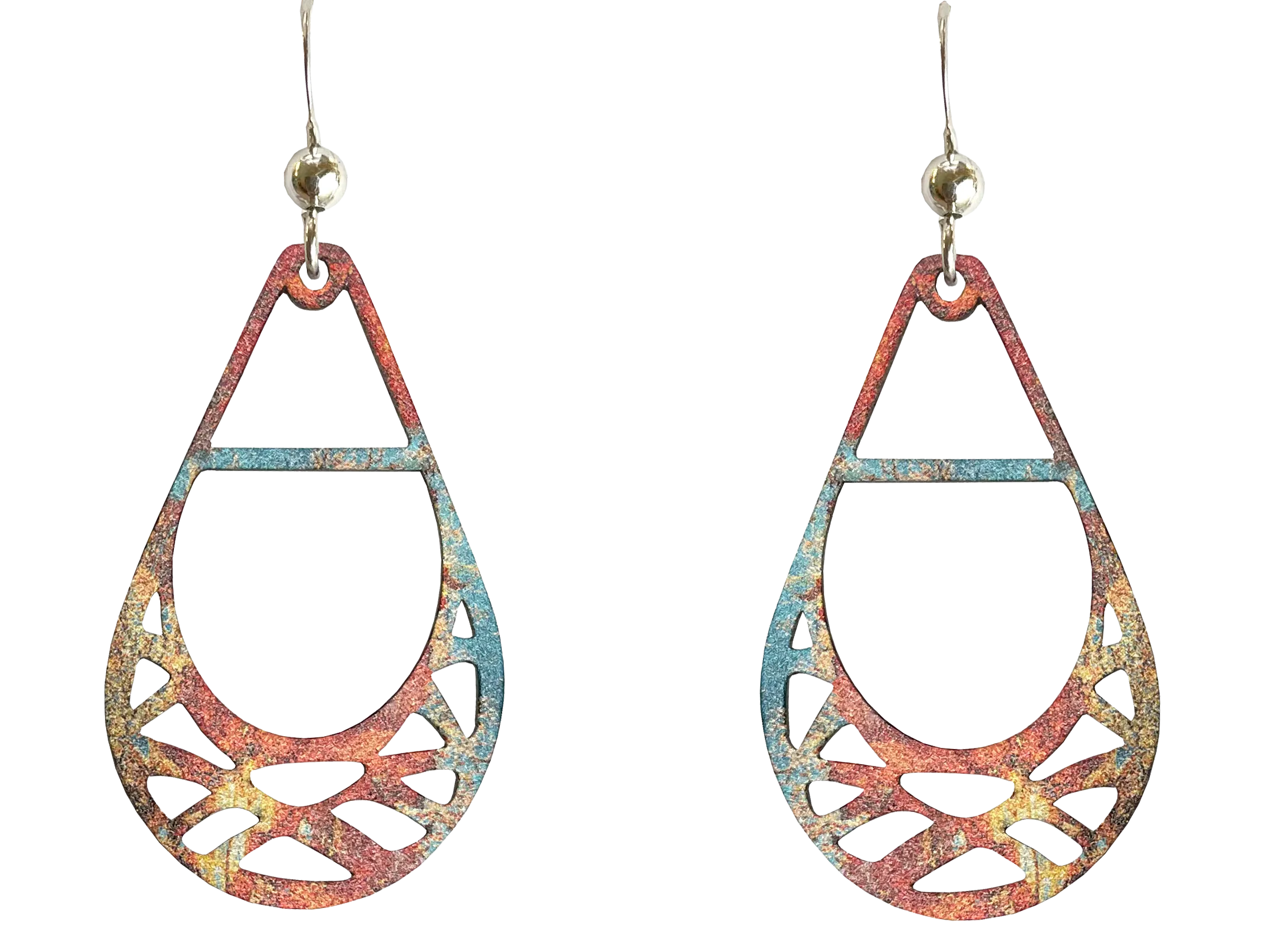 Medium Patina Rust Basket Earrings, Stainles Steel, Sterling Silver Earwires, Item# 2652