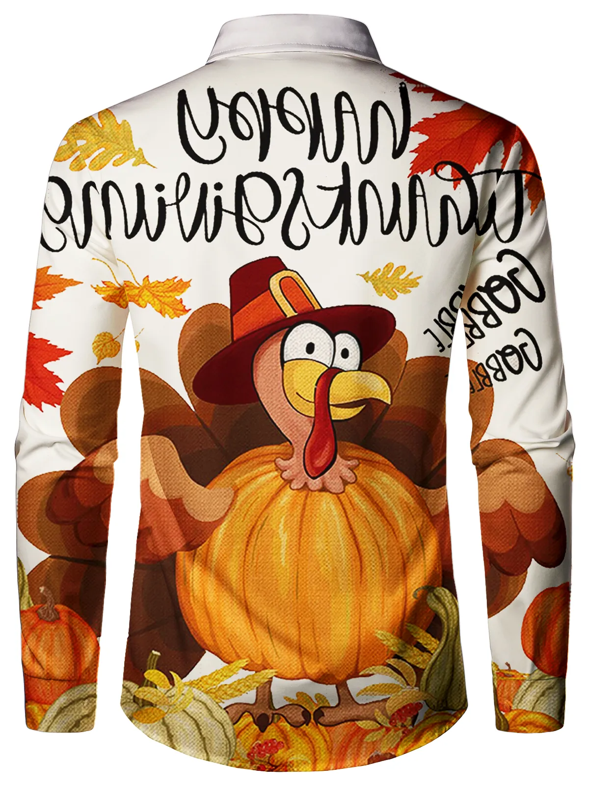 Men's Thanksgiving Turkey Pumpkin Button Up Cute Animal Thankful Vacation Long Sleeve Shirt