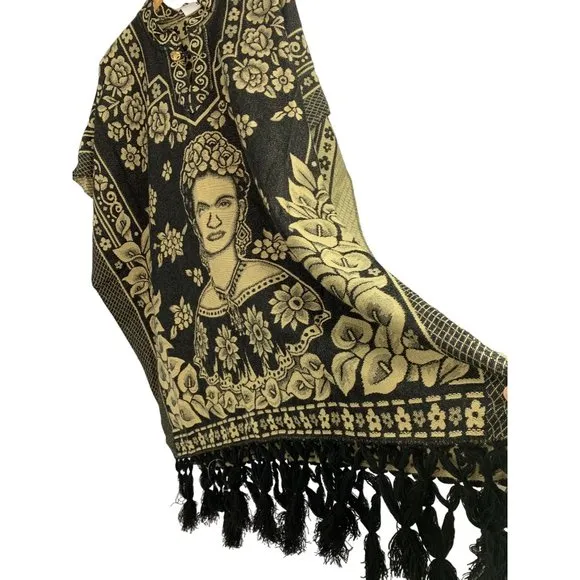Mexicana Artilana Frida Poncho Jurongo Gaban Cape Cover NWOT 6485 OS