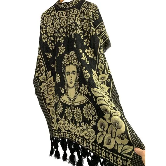Mexicana Artilana Frida Poncho Jurongo Gaban Cape Cover NWOT 6485 OS