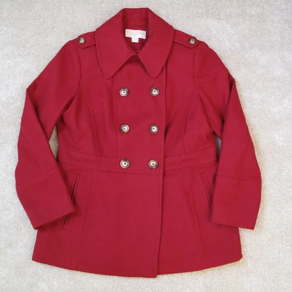 MICHAEL KORS Red Wool Blend Pea Coat