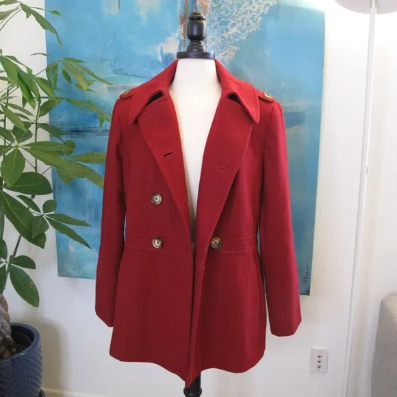 MICHAEL KORS Red Wool Blend Pea Coat
