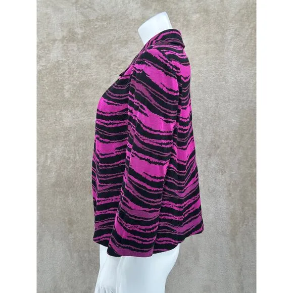 Ming Wang Jacket Womens Large Purple Black Blazer Slinky Knit Artsy Office Work