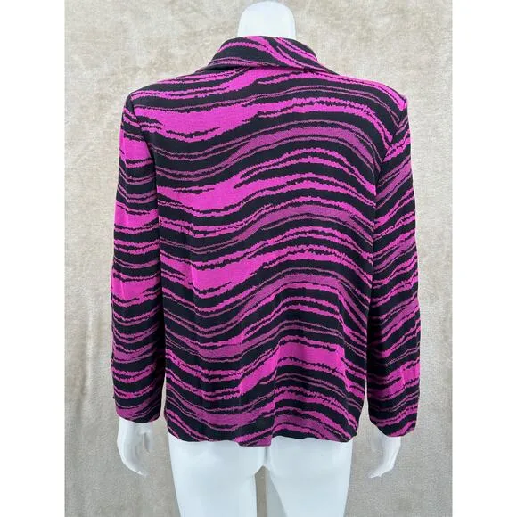 Ming Wang Jacket Womens Large Purple Black Blazer Slinky Knit Artsy Office Work