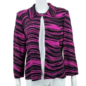 Ming Wang Jacket Womens Large Purple Black Blazer Slinky Knit Artsy Office Work