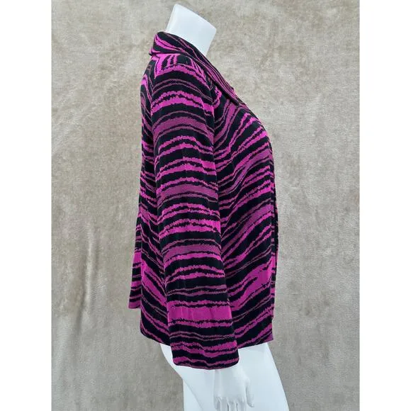 Ming Wang Jacket Womens Large Purple Black Blazer Slinky Knit Artsy Office Work