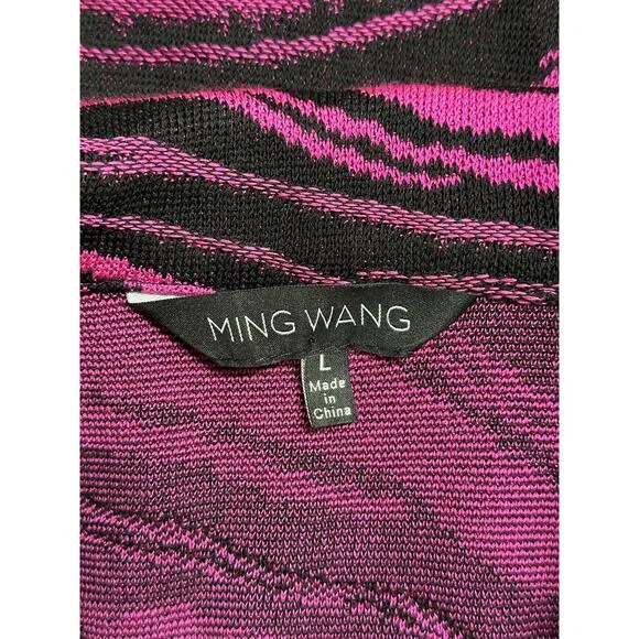 Ming Wang Jacket Womens Large Purple Black Blazer Slinky Knit Artsy Office Work