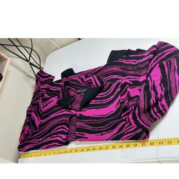 Ming Wang Jacket Womens Large Purple Black Blazer Slinky Knit Artsy Office Work