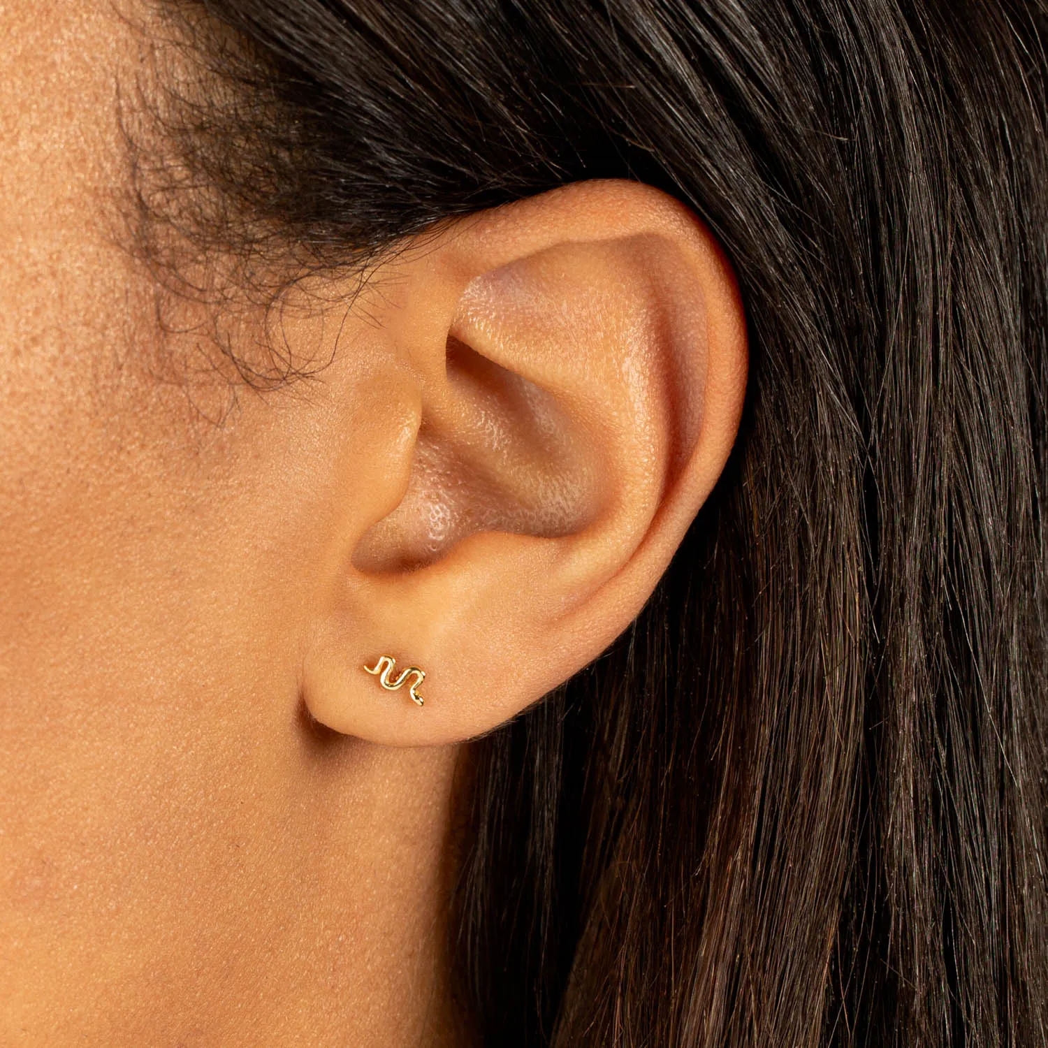 Mini Snake Threaded Stud Earring 14K