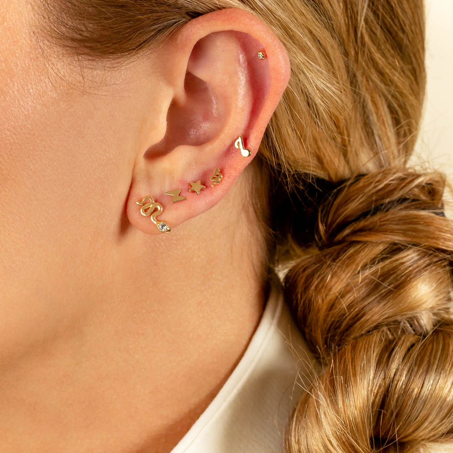Mini Snake Threaded Stud Earring 14K
