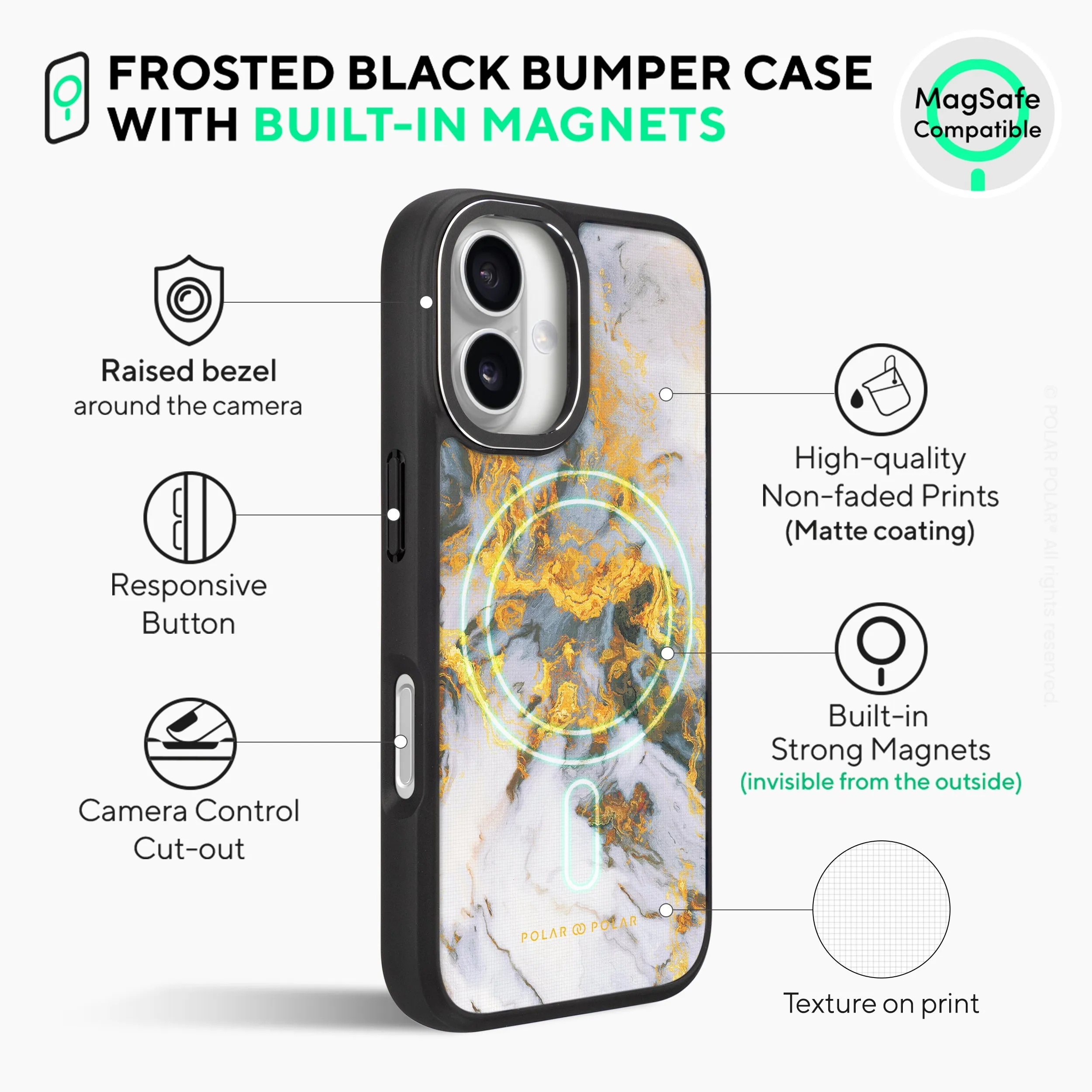 Mist Marble - iPhone 16 Pro Frosted Black Bumper MagSafe Case