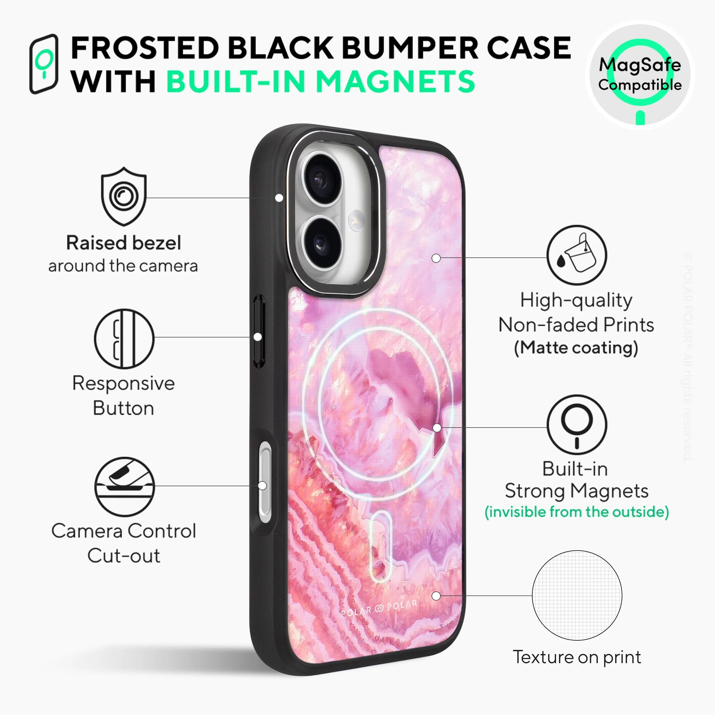 Misty Rose Coral - iPhone 16 Pro Frosted Black Bumper MagSafe Case