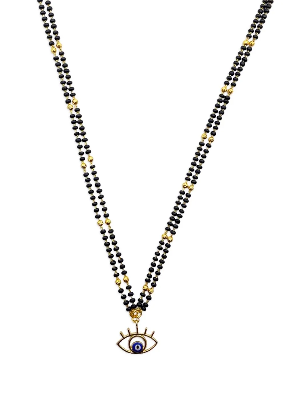 Modern Simple Trendy Short Mangalsutra Designs Evil Eye Pendant Double Gold And Black Beads Chain