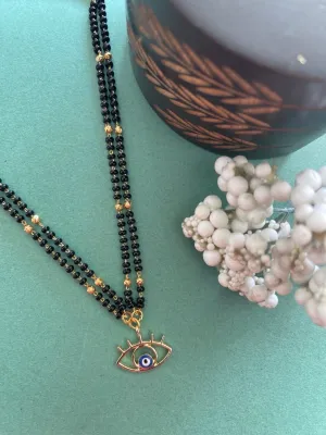 Modern Simple Trendy Short Mangalsutra Designs Evil Eye Pendant Double Gold And Black Beads Chain