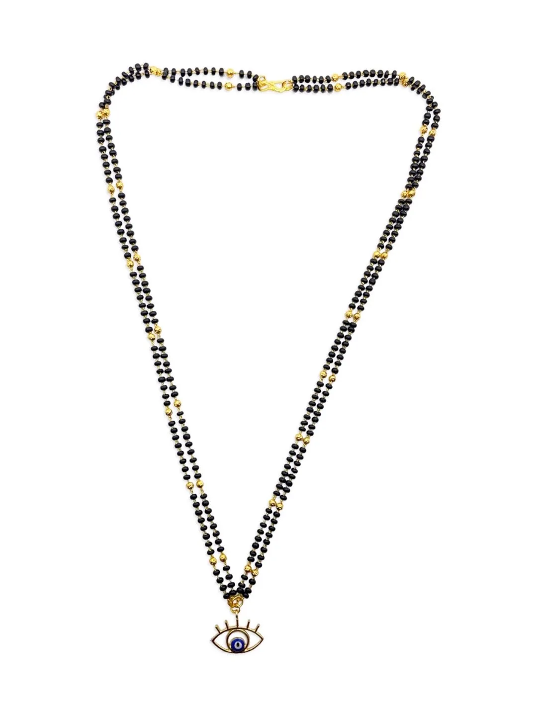 Modern Simple Trendy Short Mangalsutra Designs Evil Eye Pendant Double Gold And Black Beads Chain