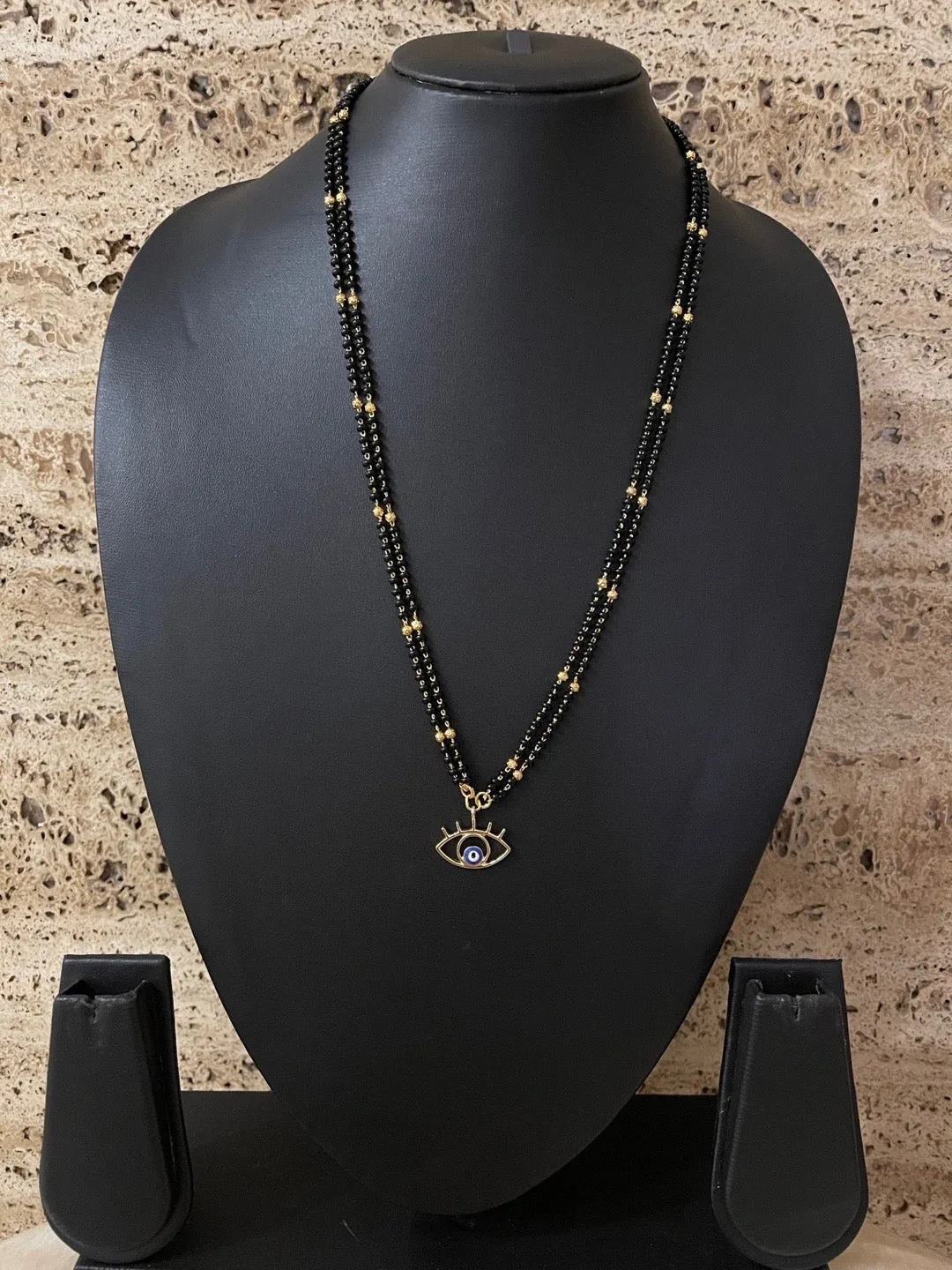 Modern Simple Trendy Short Mangalsutra Designs Evil Eye Pendant Double Gold And Black Beads Chain
