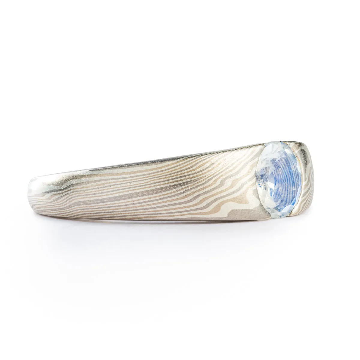 Mokume Gane Elegant Engagement Ring with Moonstone