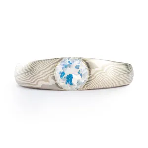 Mokume Gane Elegant Engagement Ring with Moonstone