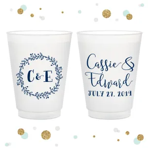 Monogram Wreath - 12oz or 16oz Frosted Unbreakable Plastic Cup #48