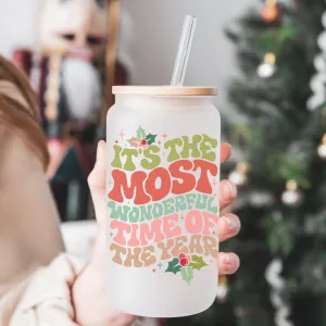 Most Wonderful Time - Frosted Can Glass