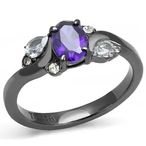 MT 9613 IP Black Stainless Steel Amethyst February Birthstone