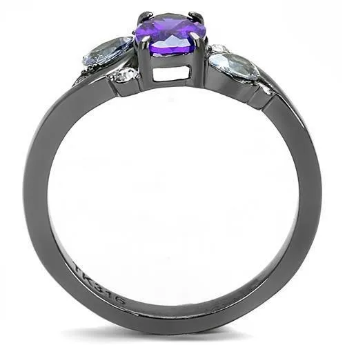 MT 9613 IP Black Stainless Steel Amethyst February Birthstone