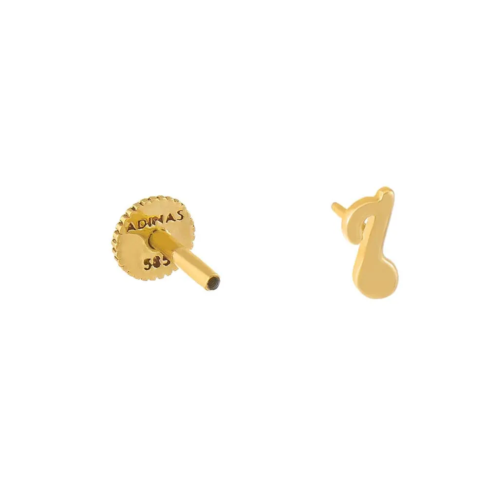Music Note Threaded Stud Earring 14K