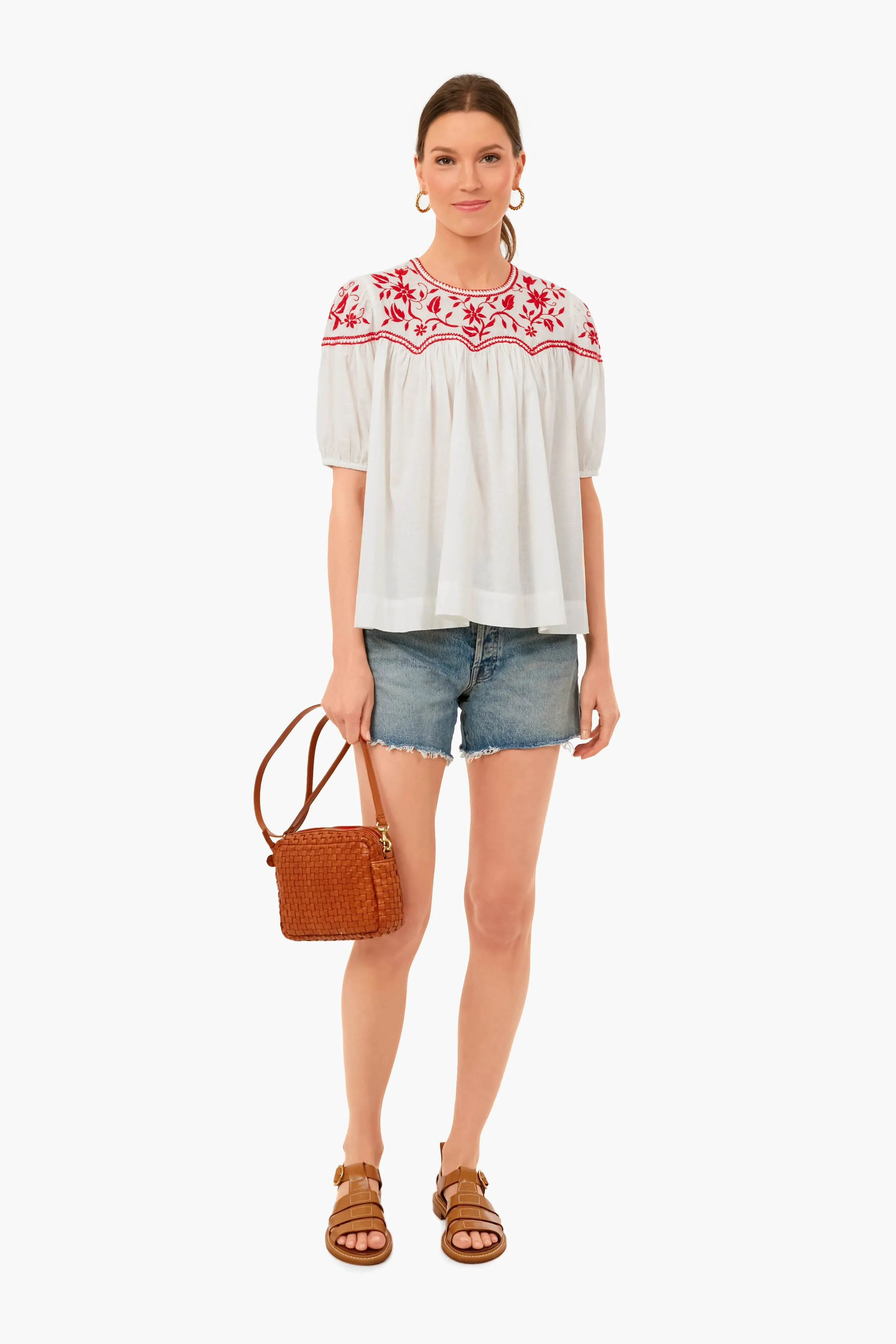 Natural Woven Checker Midi Sac