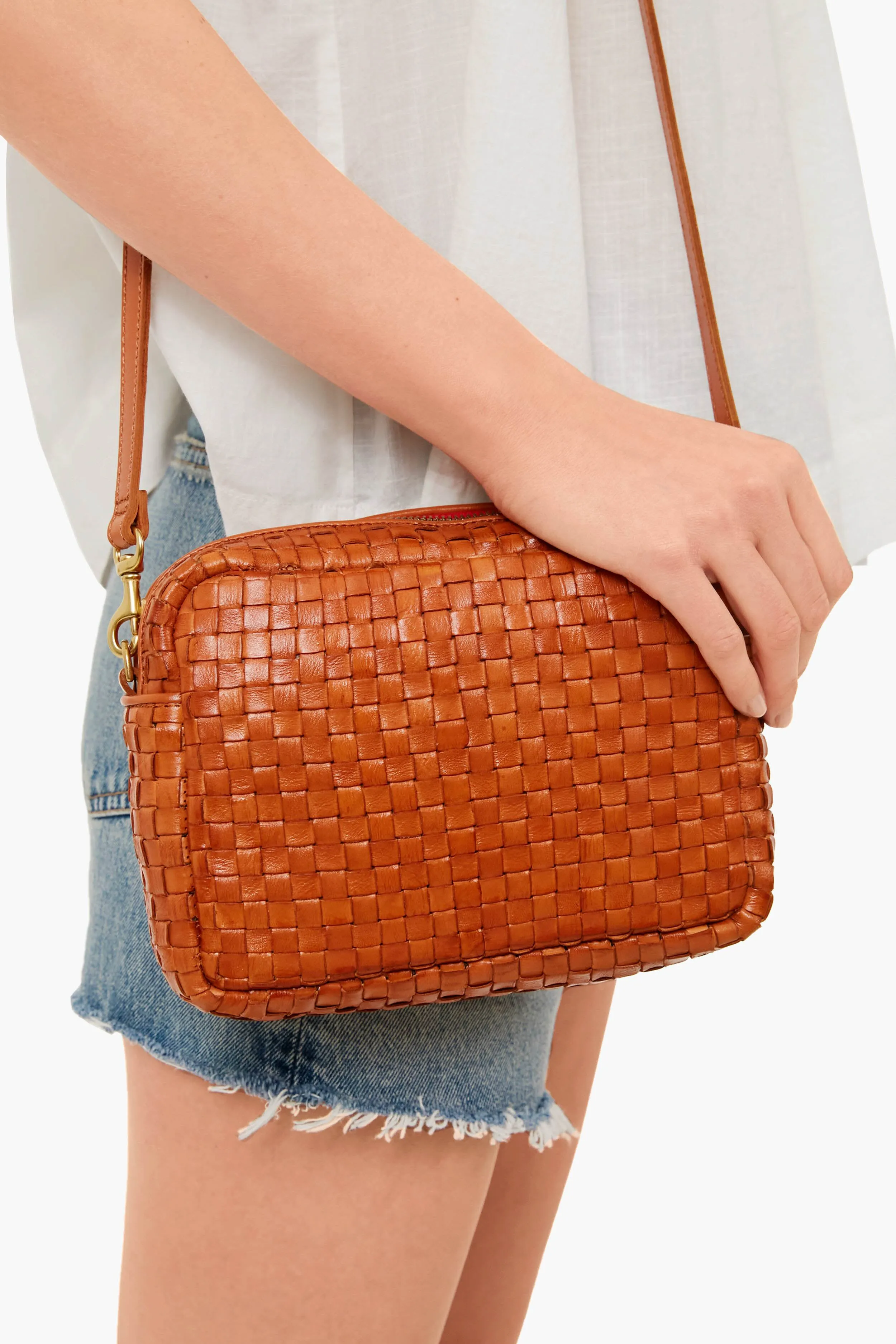 Natural Woven Checker Midi Sac