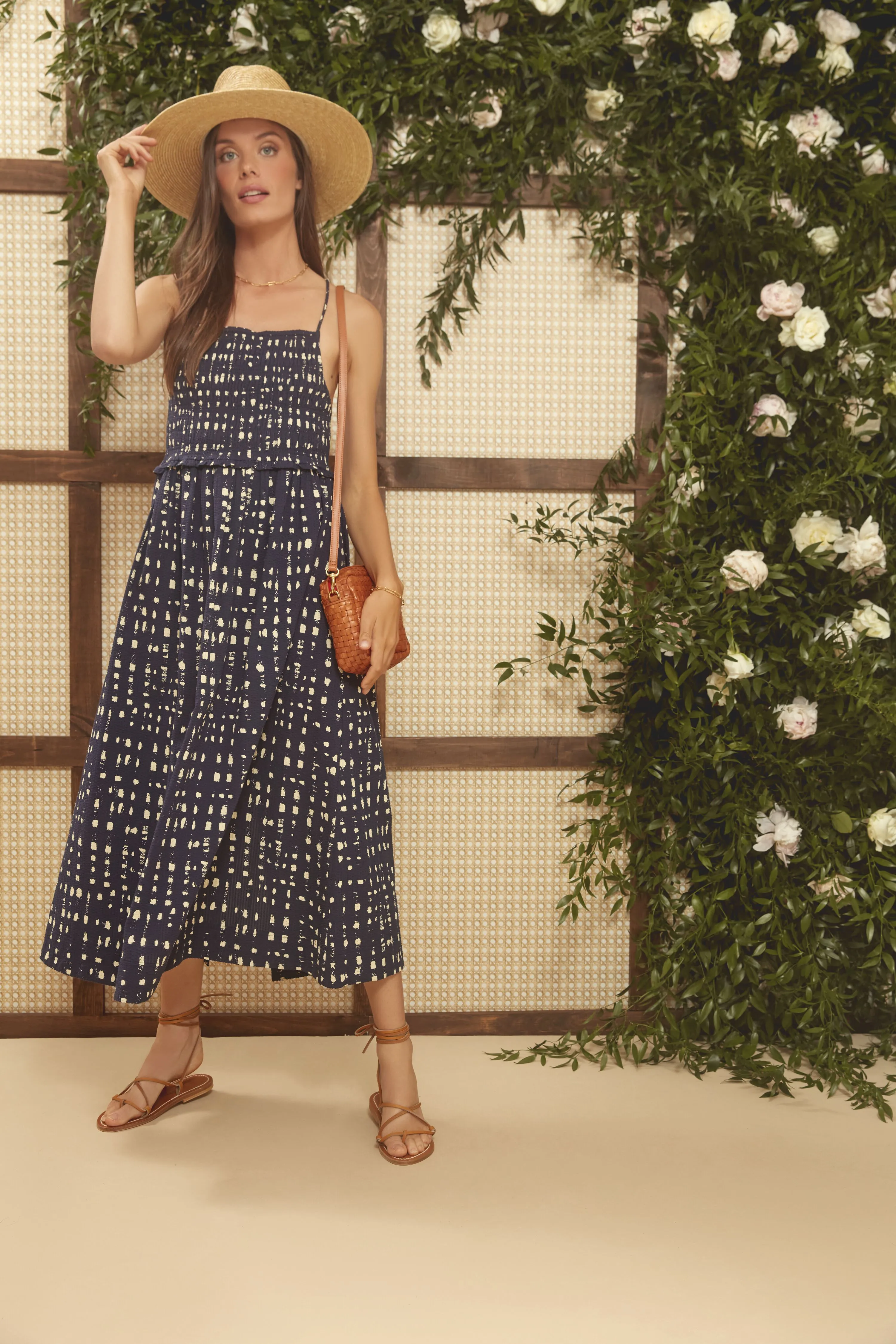 Natural Woven Checker Midi Sac