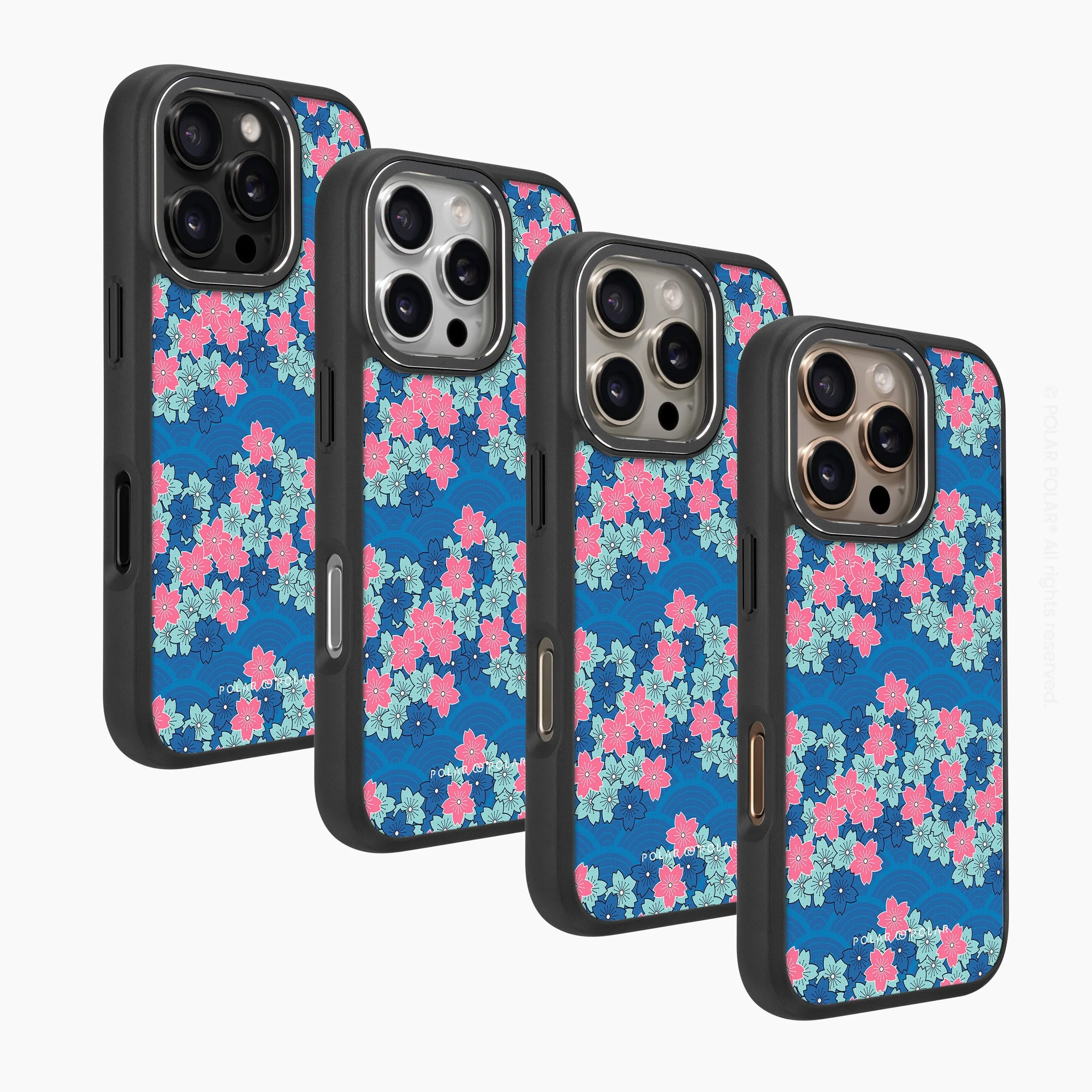 Navy Sakura Wave - iPhone 16 Pro Frosted Black Bumper MagSafe Case