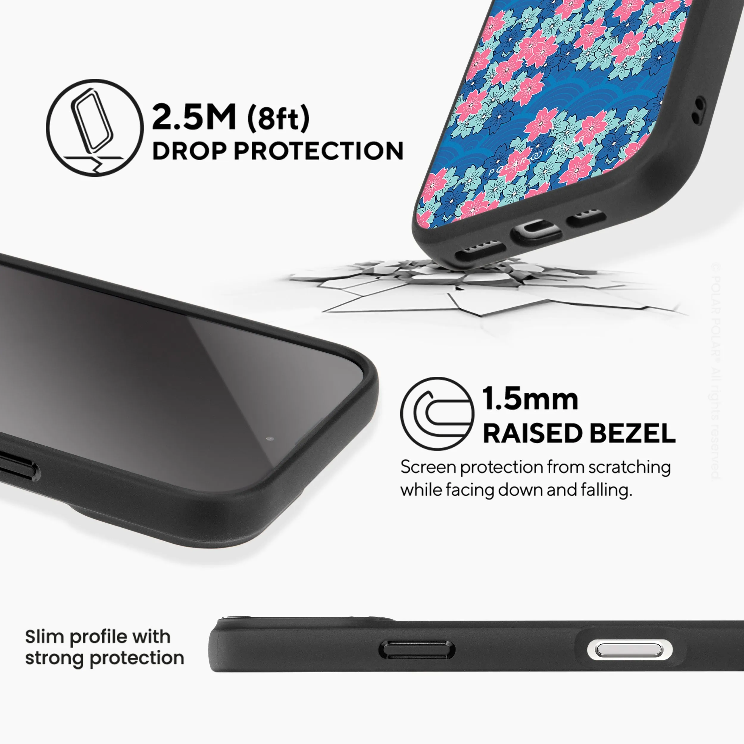 Navy Sakura Wave - iPhone 16 Pro Frosted Black Bumper MagSafe Case