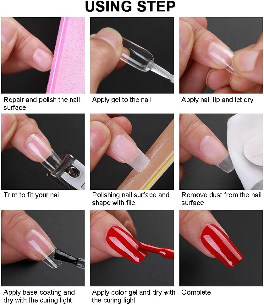 New Acrylic Fake Nails,240pcs Full Cover Ultra-Thin Frosted Clear Fake Nails False Nail Tips,Full Cover Nail with Case for Nail Salons and DIY Nail Art