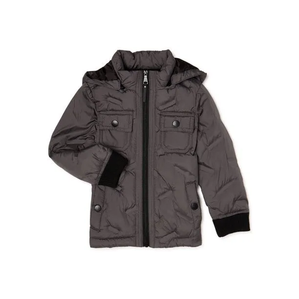 New Nordstrom Urban Republic 'Heat Seal' Quilted Jacket with Zip Off Hood in Grey, Sz 8! Retails $90 