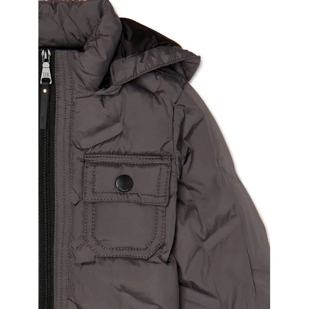 New Nordstrom Urban Republic 'Heat Seal' Quilted Jacket with Zip Off Hood in Grey, Sz 8! Retails $90 