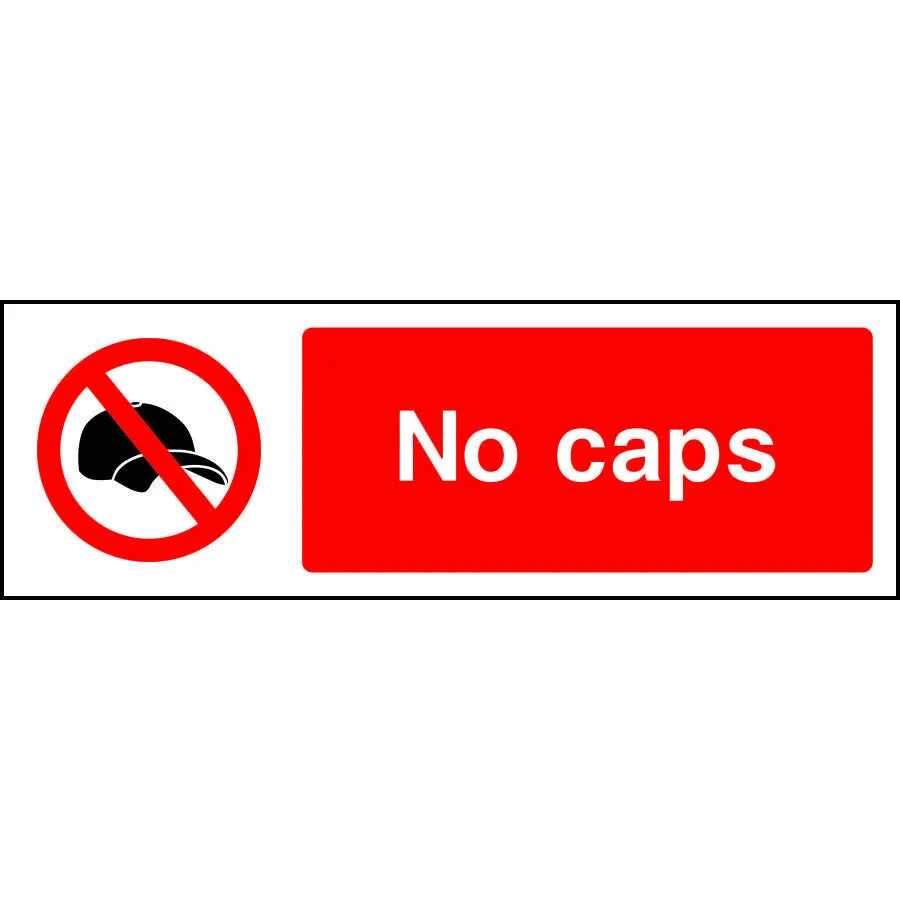 No caps prohibition safety sign