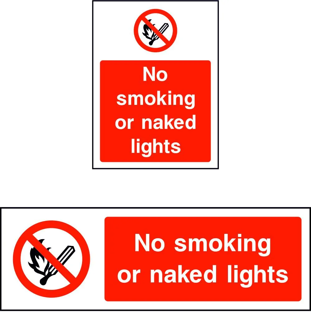 No smoking or naked lights safety sign