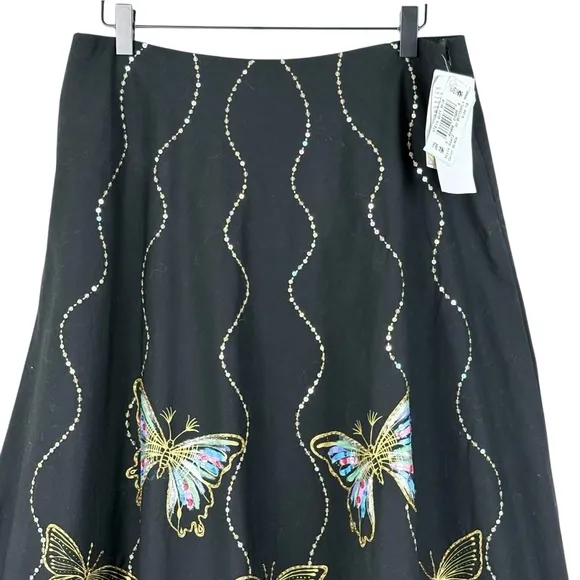 NWT Gracie &amp; Me 10 Butterflies Bead Sequins Bling Gold Skirt Boho Art Bohemian