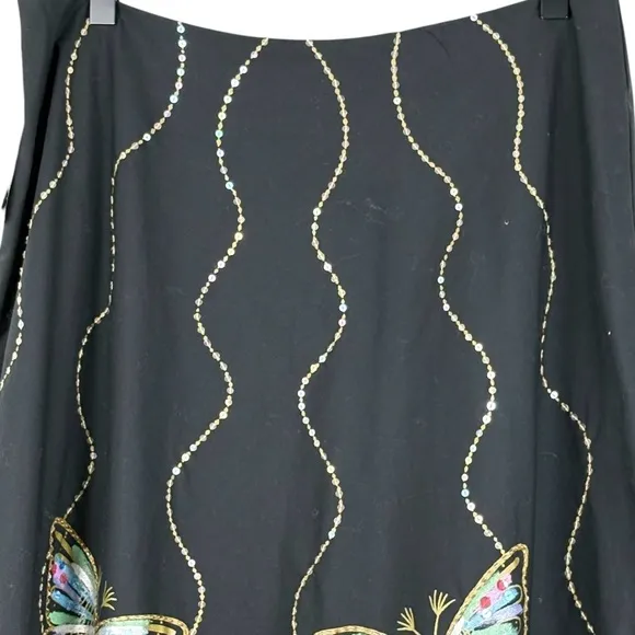 NWT Gracie &amp; Me 10 Butterflies Bead Sequins Bling Gold Skirt Boho Art Bohemian