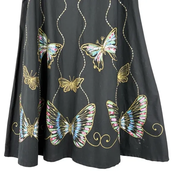 NWT Gracie &amp; Me 10 Butterflies Bead Sequins Bling Gold Skirt Boho Art Bohemian