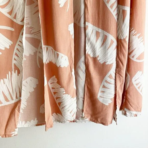 NWT L'Atiste by Amy Small Maxi Skirt Leaf Print Slits Strips Buttons Pattern