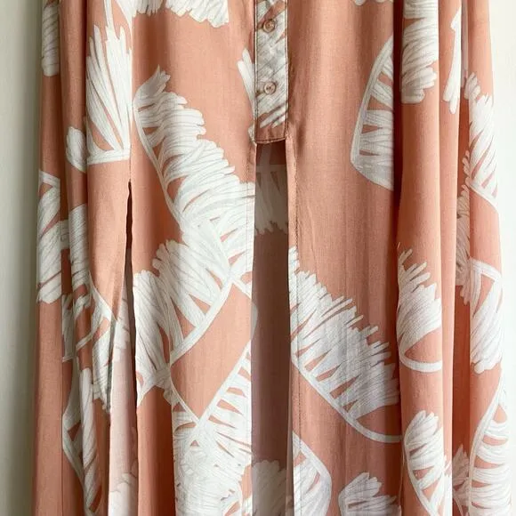 NWT L'Atiste by Amy Small Maxi Skirt Leaf Print Slits Strips Buttons Pattern