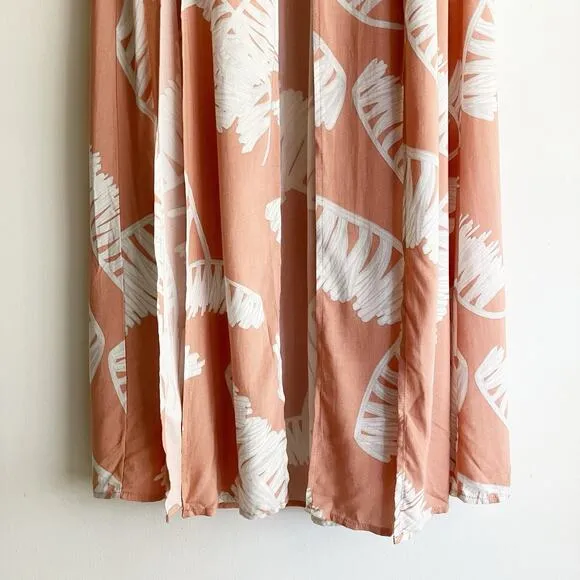 NWT L'Atiste by Amy Small Maxi Skirt Leaf Print Slits Strips Buttons Pattern